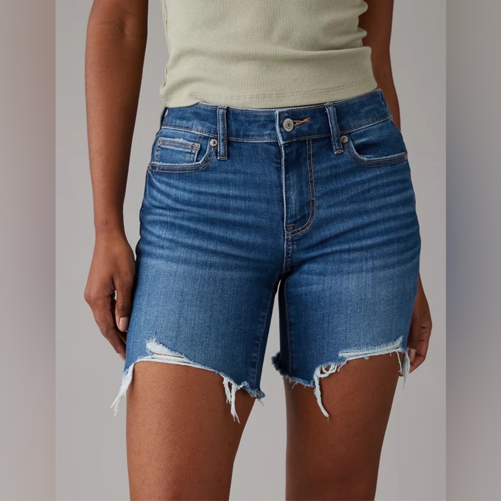 AE American Eagle Next Level Skinny Bermuda Distressed Denim Jean Shorts 10